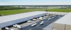 An aerial shot of a large haulage company or distribution centre.