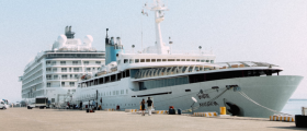 a very large boat with the name Angriya