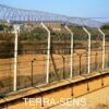 A perimeter fence with a TeRra Sens motion sensor detector kit mounted to it.
